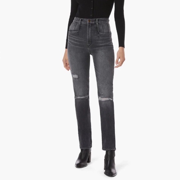 Favorite Daughter Denim - Favorite Daughter The Jordie Super High Rise Straight Jeans Gray Black Size 23